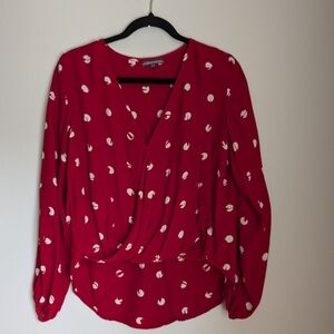LA Confection Red and White Patterned Blouse Size XS